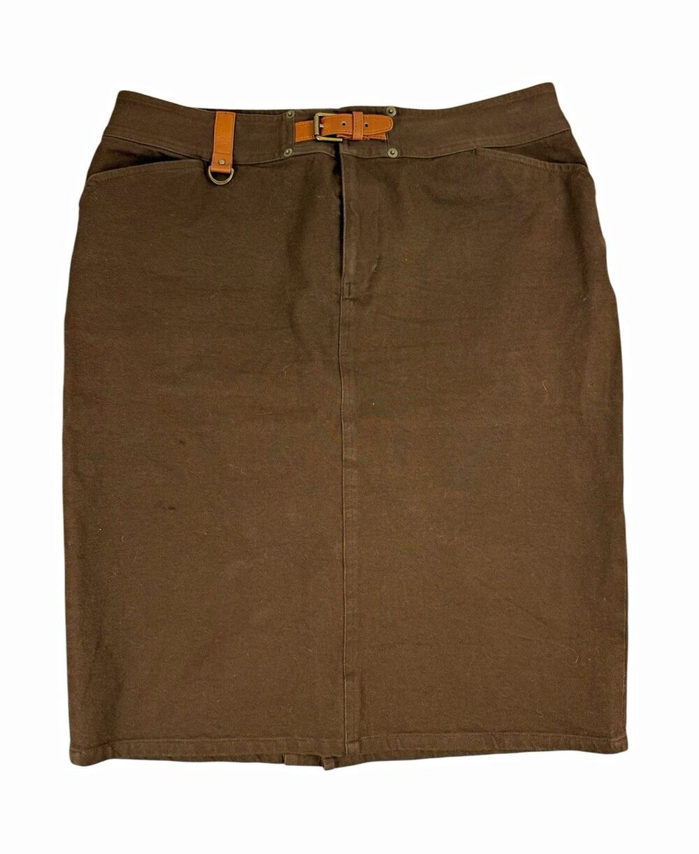 Lauren Ralph Lauren Skirt Womens 12 Brown Twill Pencil Belted Stretch Pockets